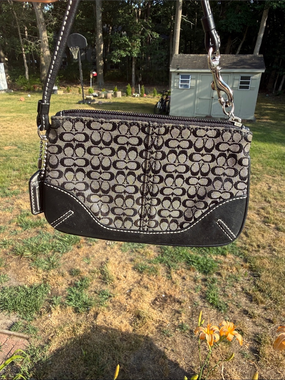 Coach  Black and Gray Signature Canvas Wristlet